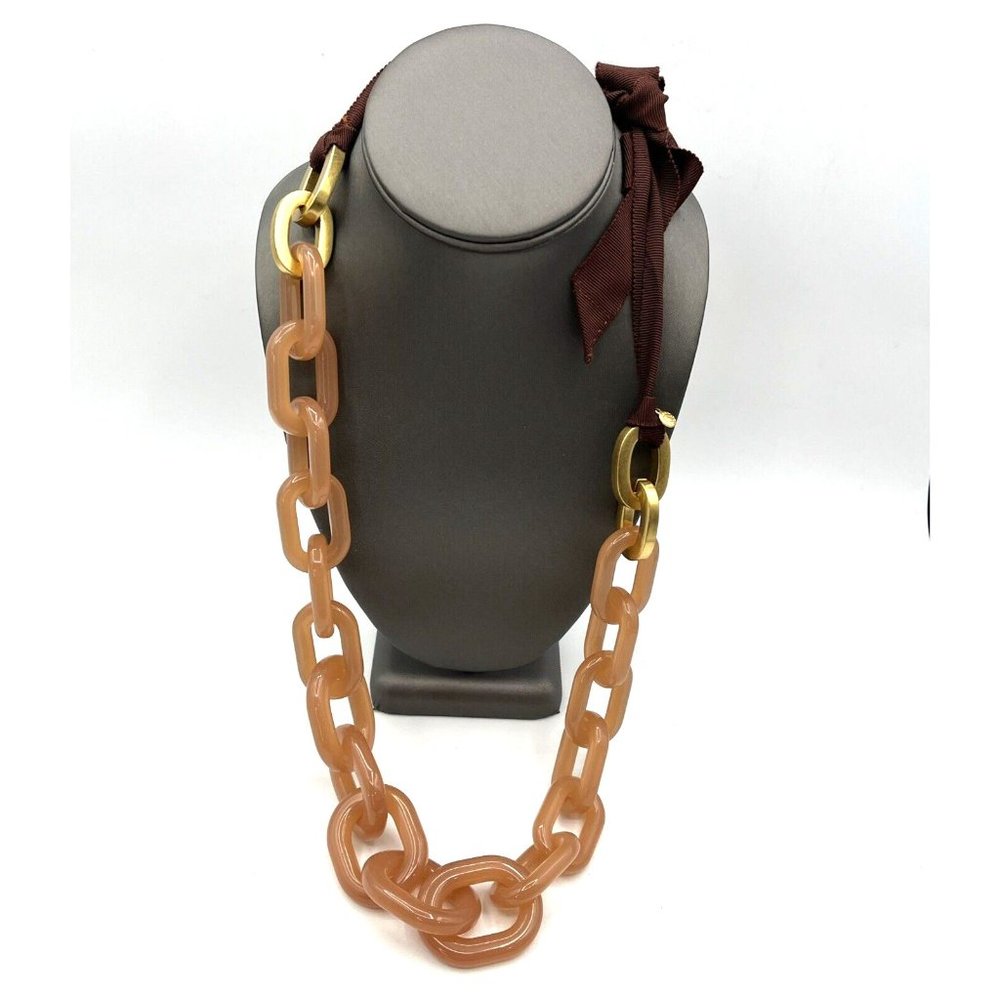 J Crew Nude Pink Lucite Ribbon Necklace Chunky Link Statement Necklace 28" - Picture 6 of 9